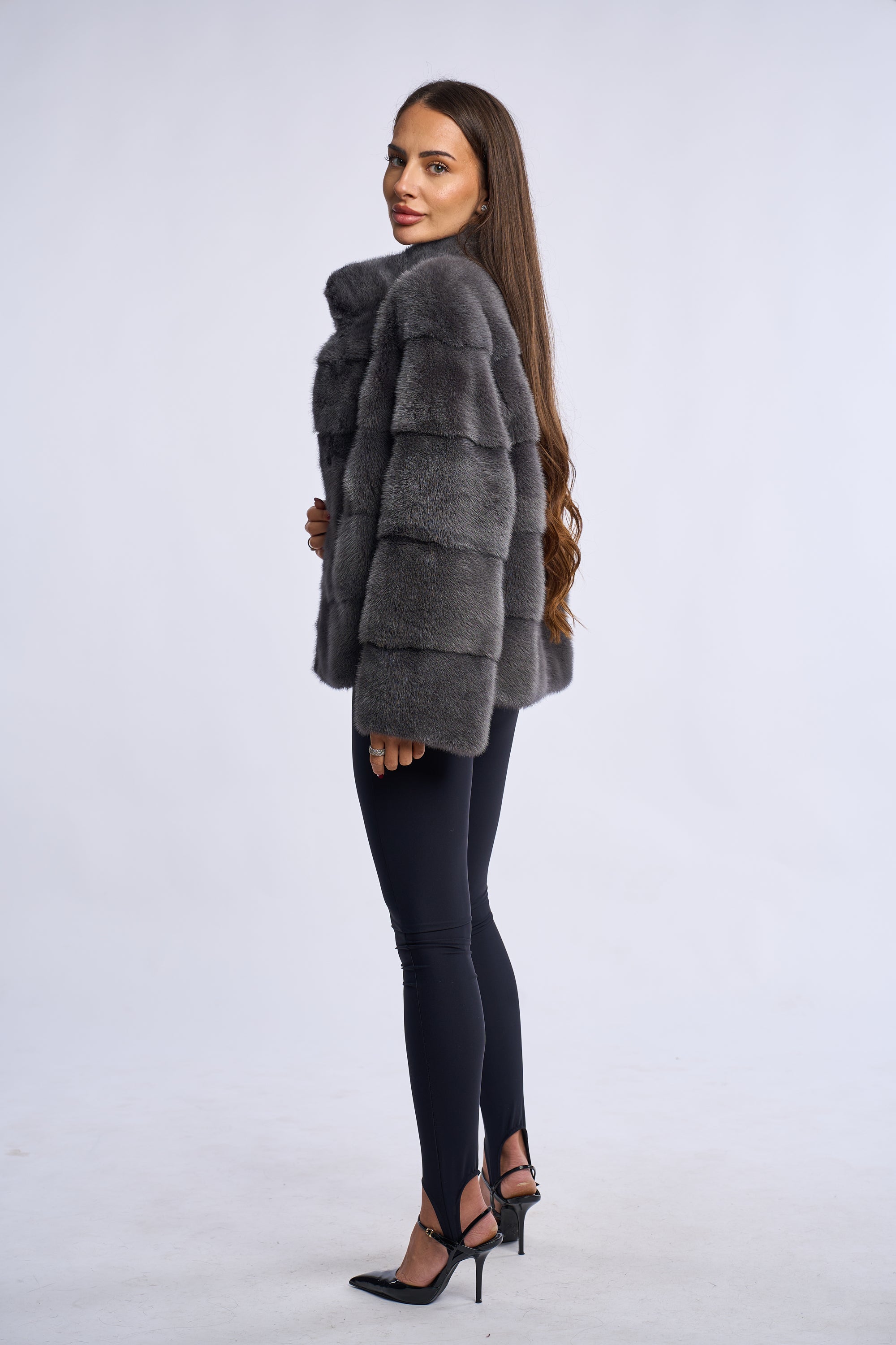 Haina din blana naturala de vizon,  Dark Grey