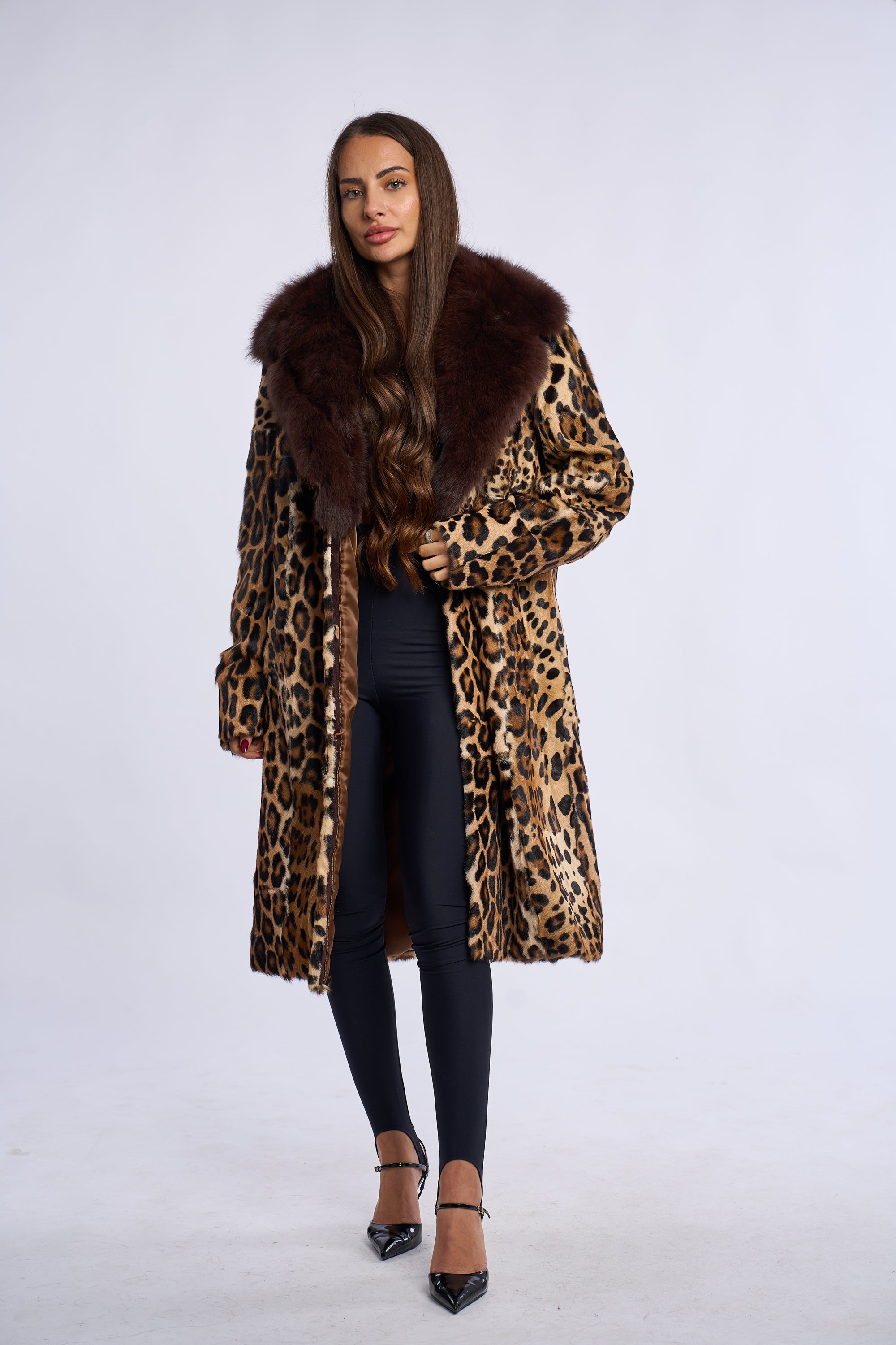Haina de miel cu guler  de vulpe, imprimeu leopard