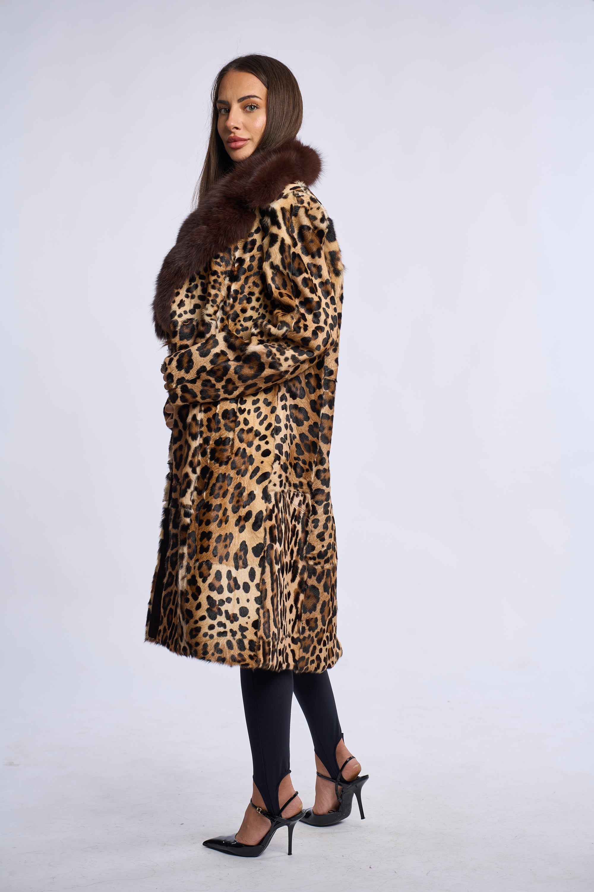 Haina de miel cu guler  de vulpe, imprimeu leopard
