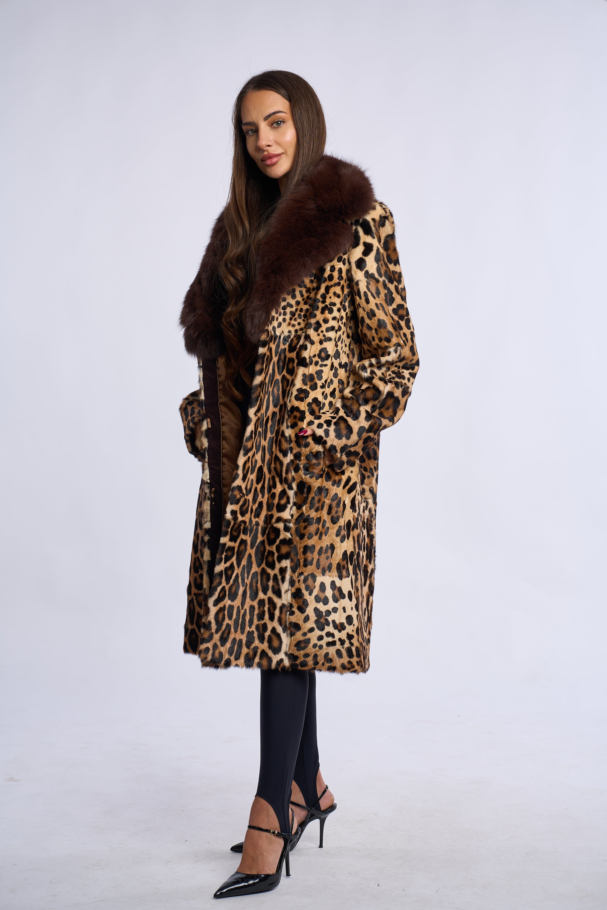 Haina de miel cu guler  de vulpe, imprimeu leopard