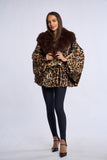 Haina de miel model fluture cu guler  de vulpe, imprimeu leopard