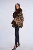 Haina de miel model fluture cu guler  de vulpe, imprimeu leopard