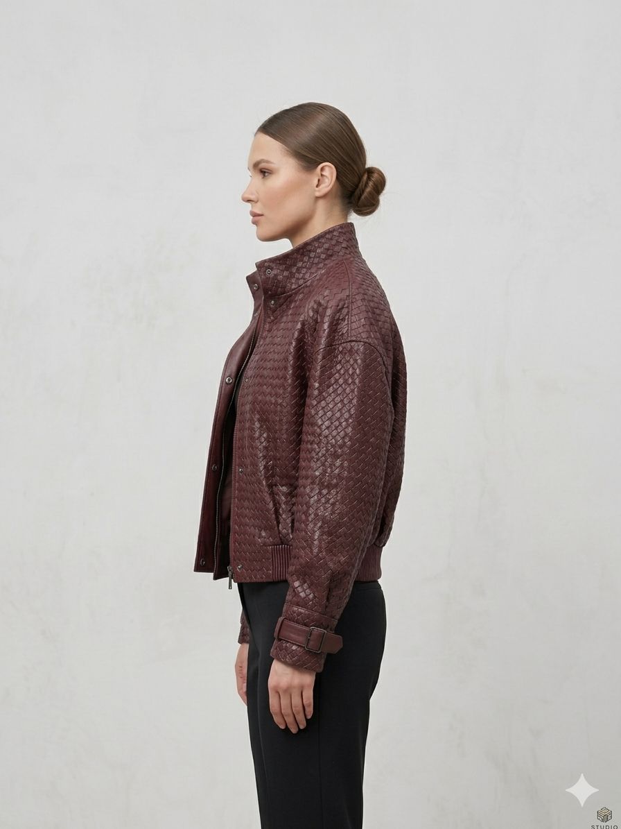 Geaca piele BT, model impletit , BORDO