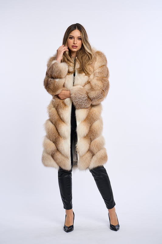 Haina din blana naturala de vulpe surme shadow, Zipper