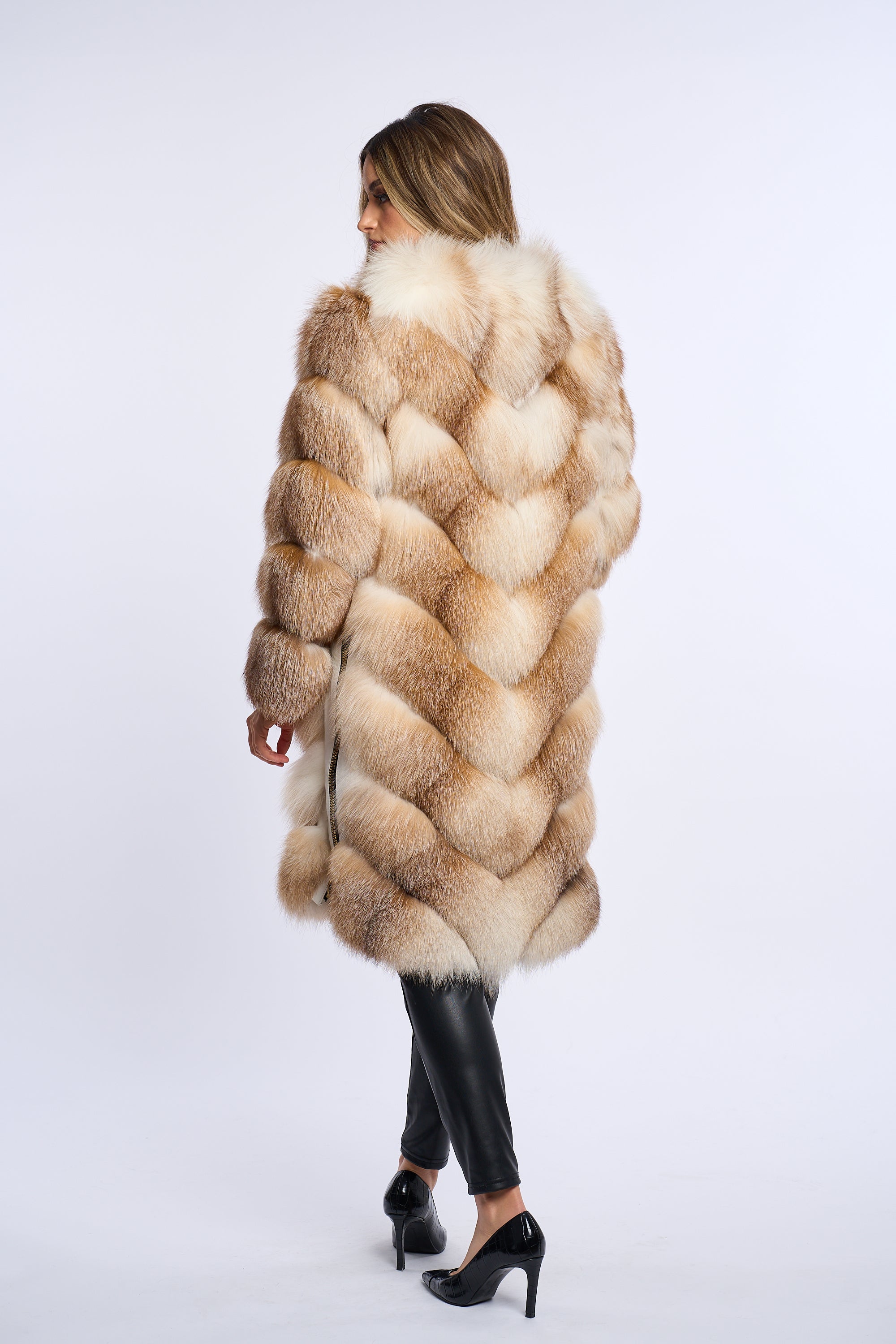 Haina din blana naturala de vulpe surme shadow, Zipper