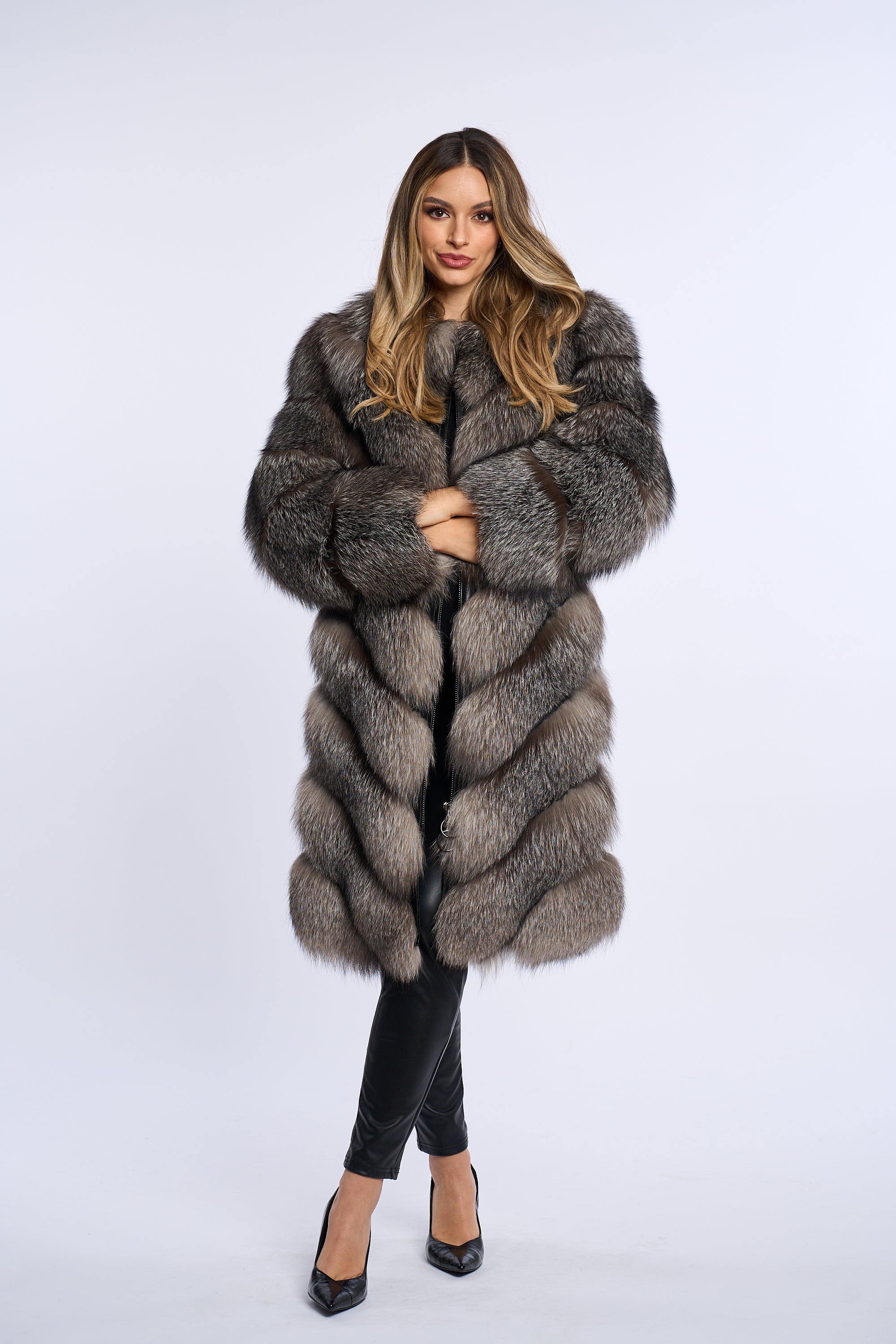 Haina din blana naturala de vulpe argintie, Zipper