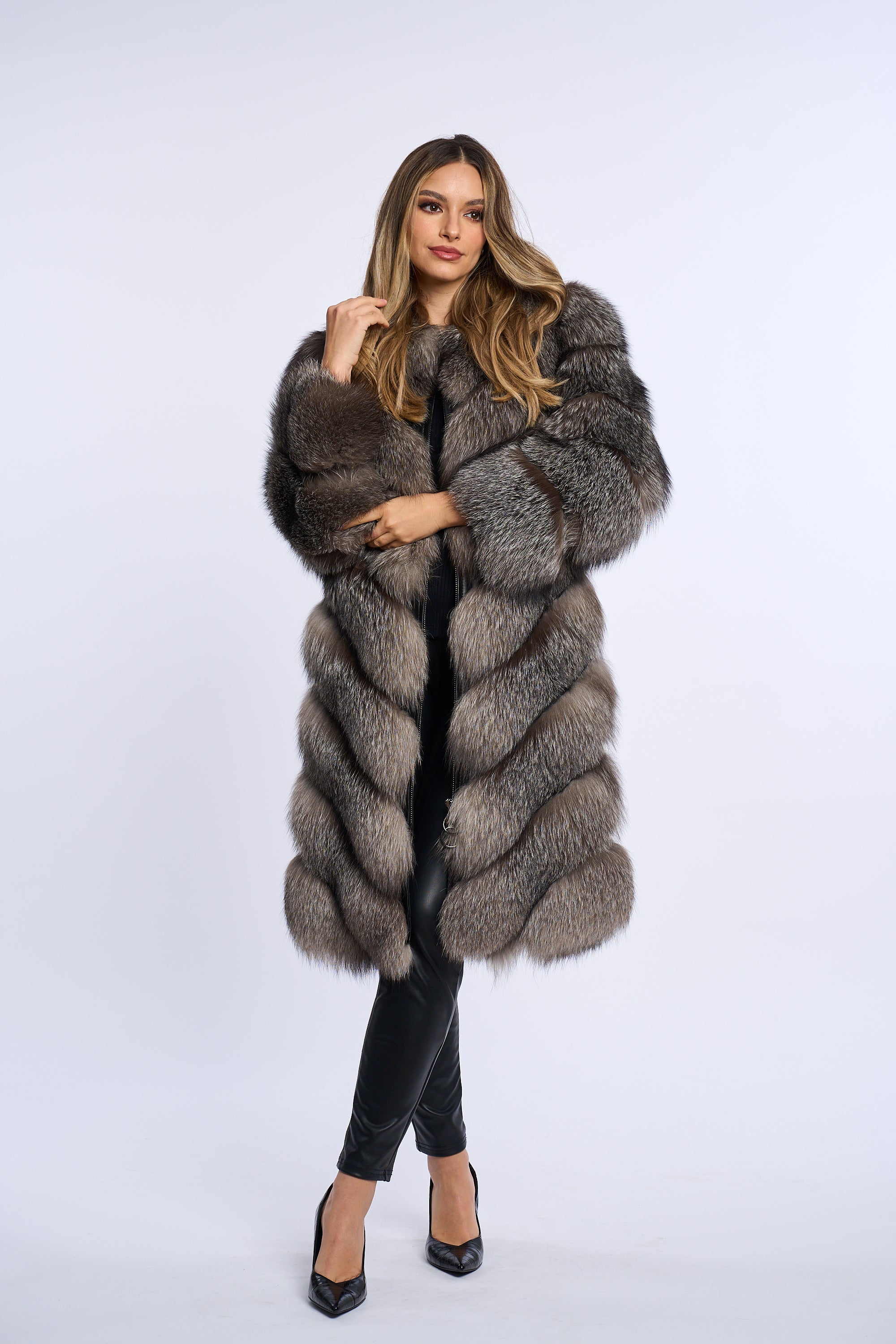 Haina din blana naturala de vulpe argintie, Zipper