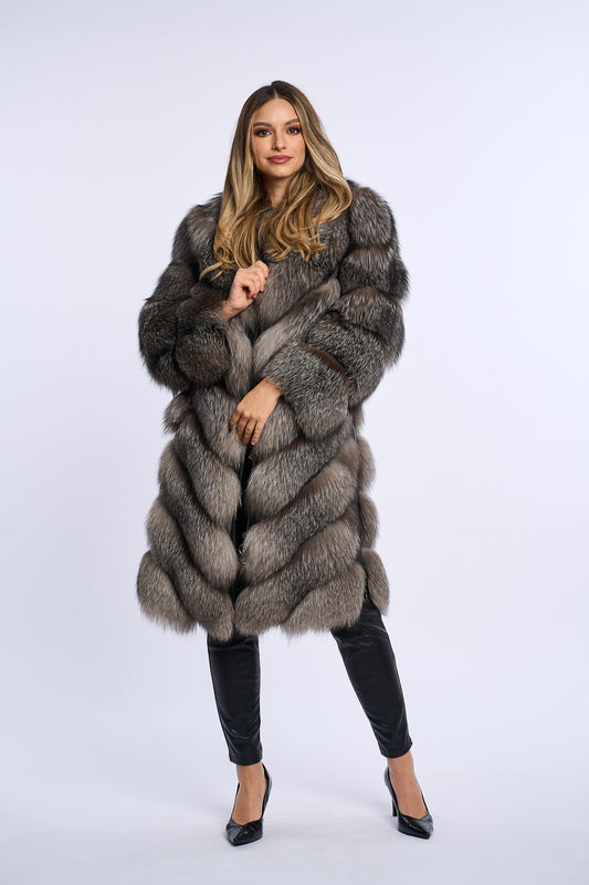 Haina din blana naturala de vulpe argintie, Zipper