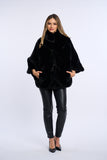 Haina blana vizon in V, poncho, neagra