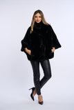 Haina blana vizon in V, poncho, neagra