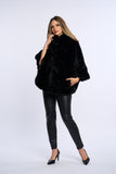 Haina blana vizon in V, poncho, neagra