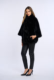 Haina blana vizon in V, poncho, neagra
