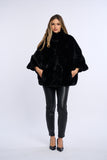 Haina blana vizon in V, poncho, neagra