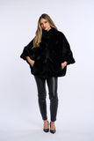 Haina blana vizon in V, poncho, neagra