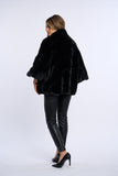 Haina blana vizon in V, poncho, neagra