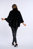 Haina blana vizon in V, poncho, neagra