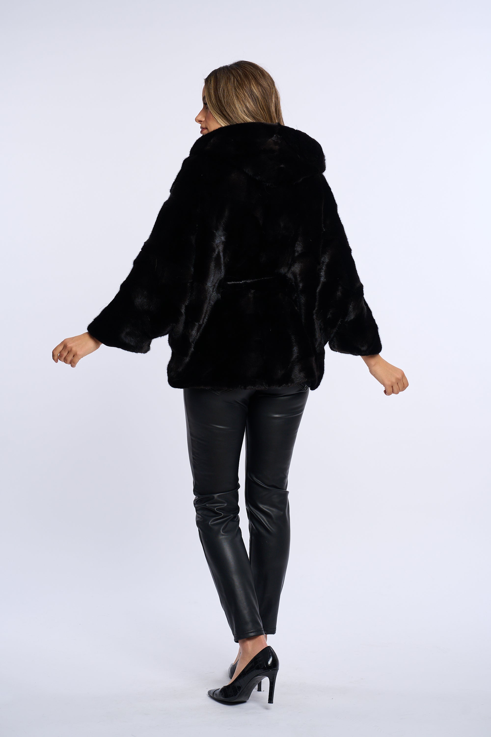 Haina blana naturala de vizon bucatele, stil fluture