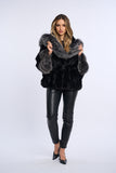 Haina blana naturala de vizon neagra, stil fluture cu vulpe