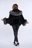 Haina blana naturala de vizon neagra, stil fluture cu vulpe