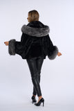 Haina blana naturala de vizon neagra, stil fluture cu vulpe