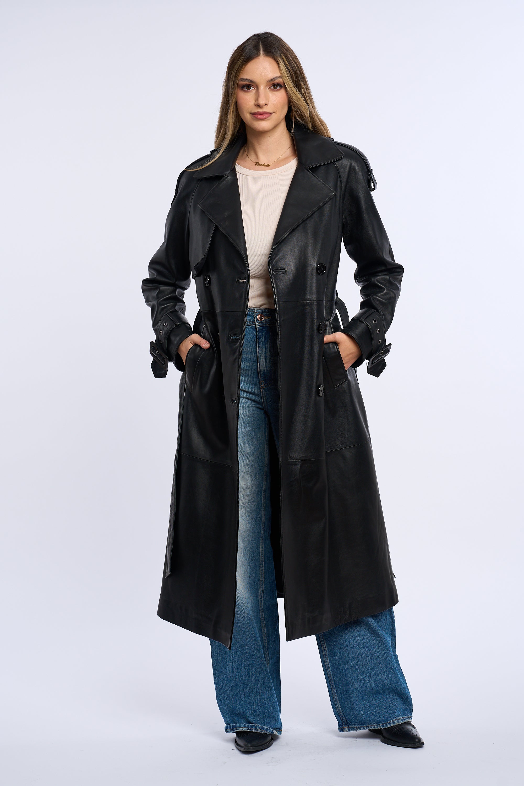 Geaca din piele, trench piele negru