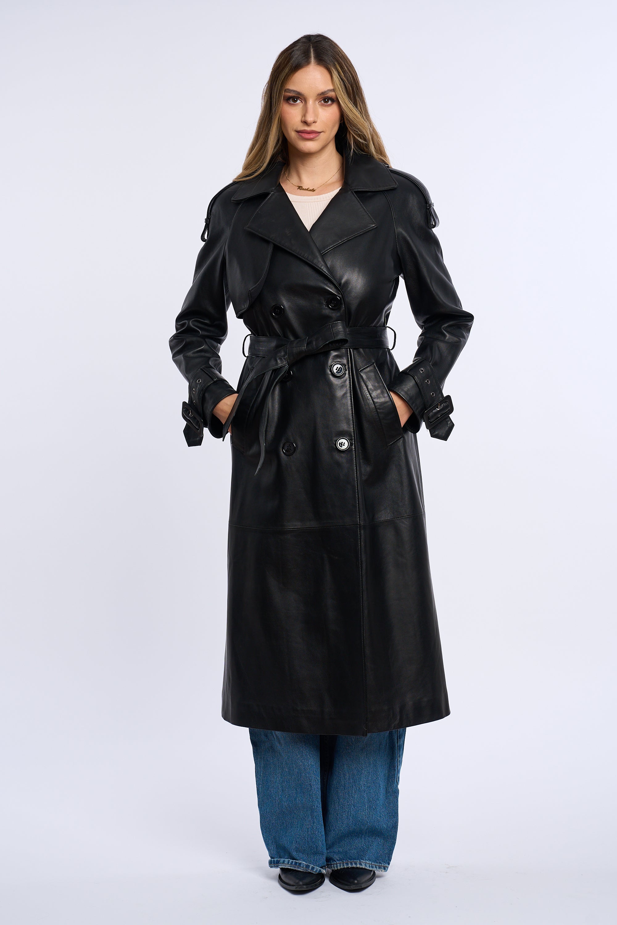 Geaca din piele, trench piele negru