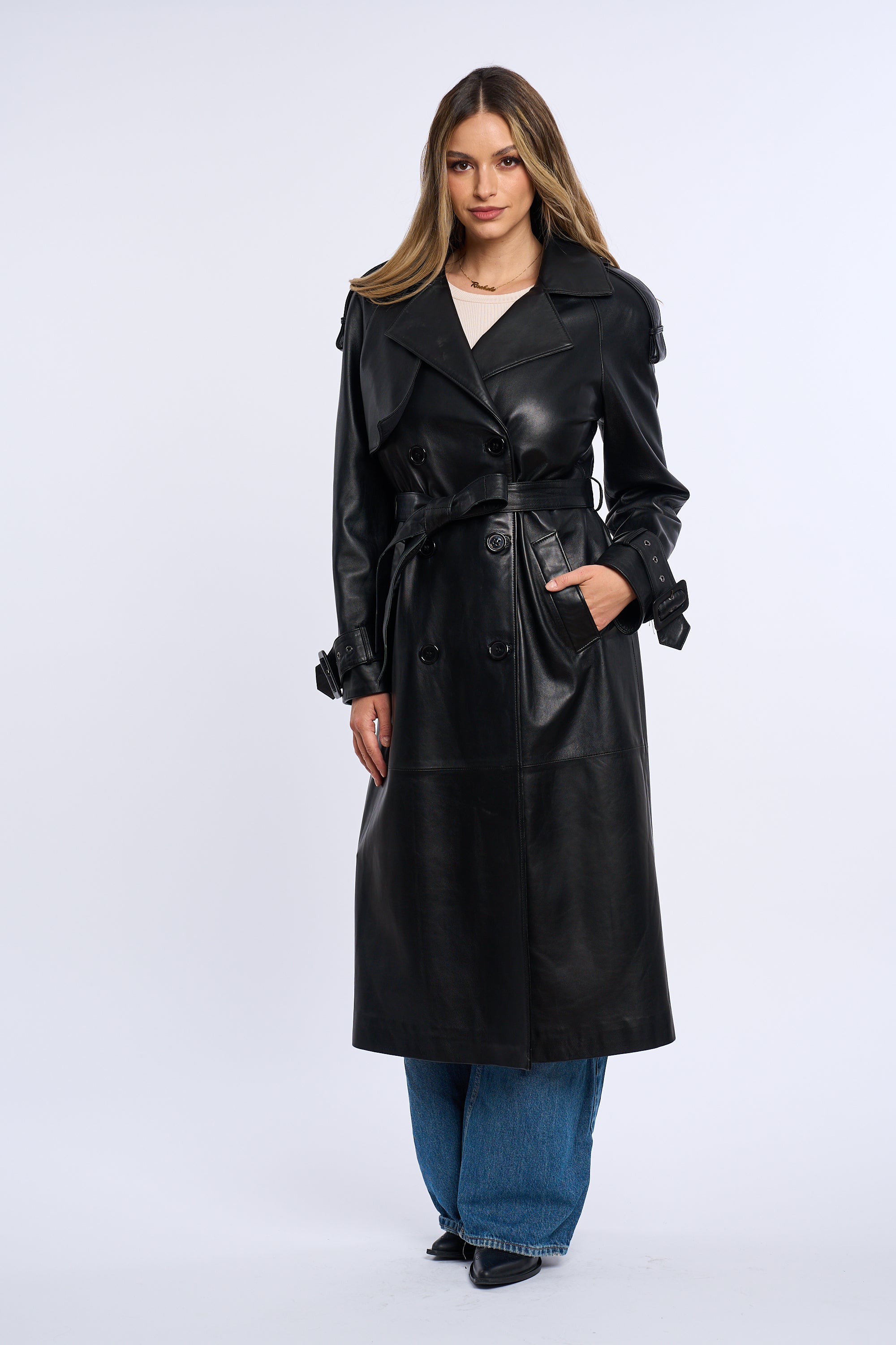 Geaca din piele, trench piele negru