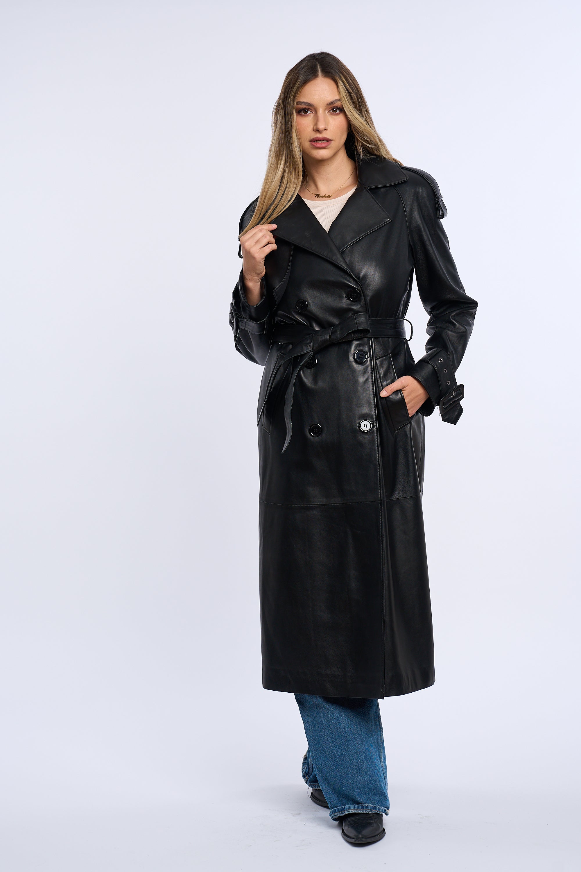 Geaca din piele, trench piele negru