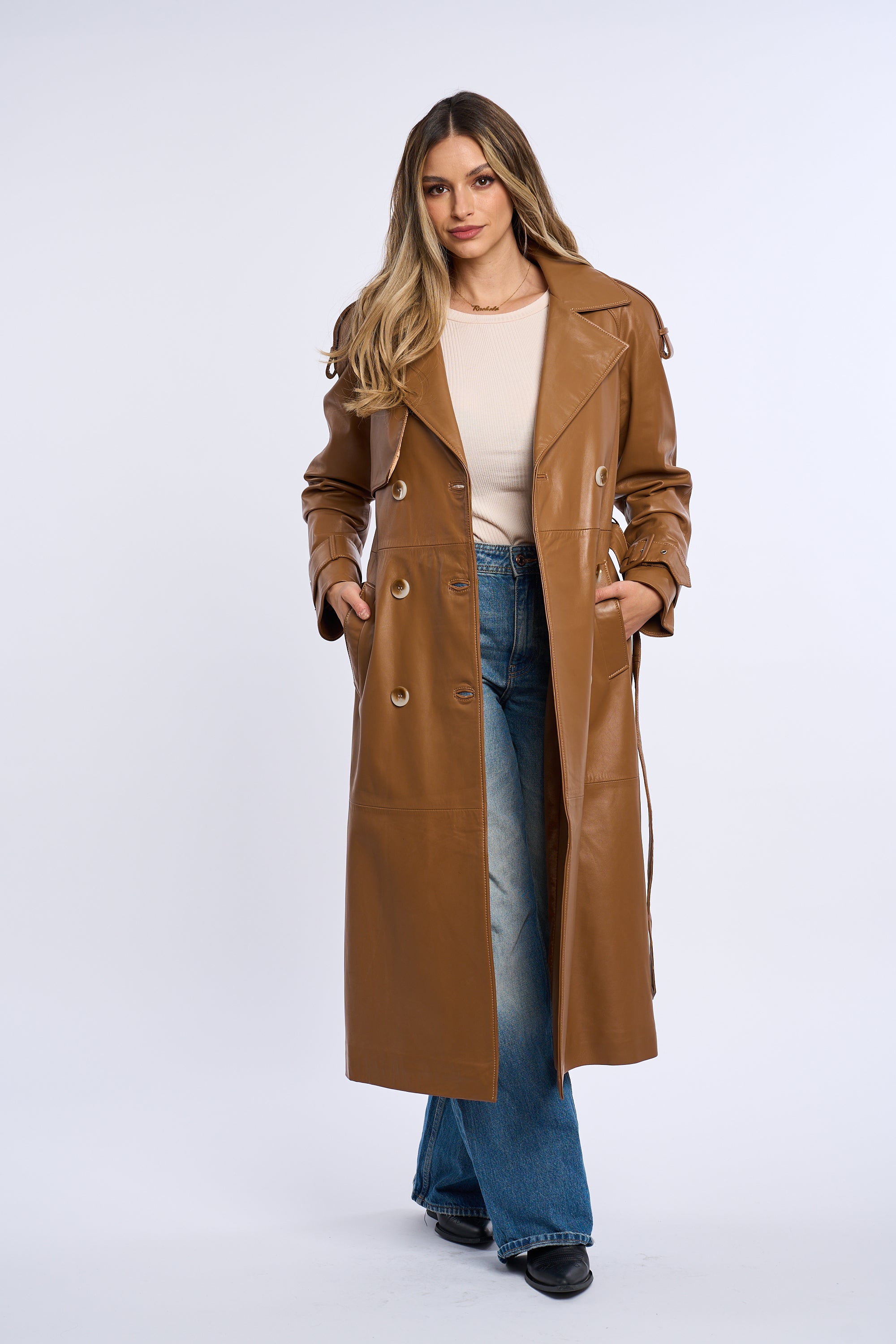 Geaca din piele, trench piele maro