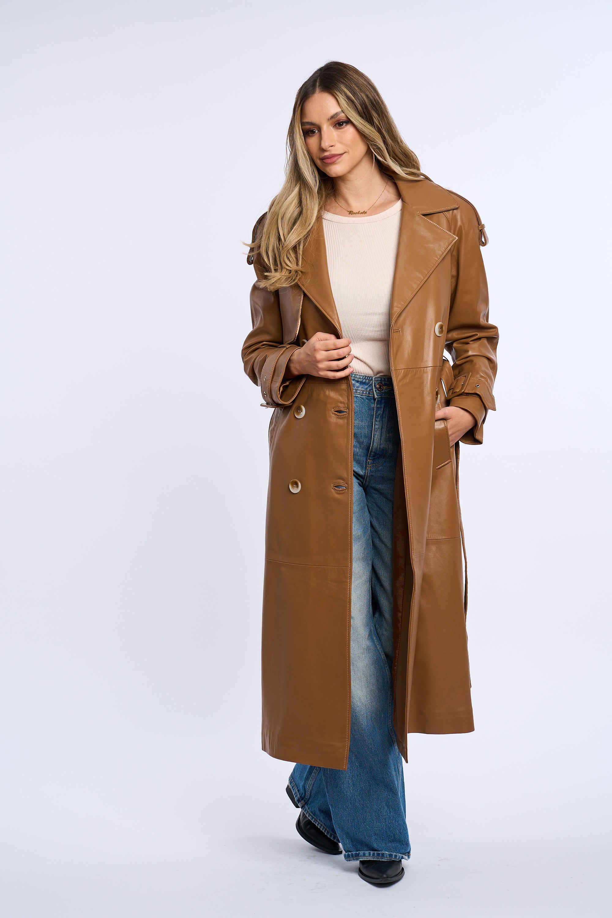 Geaca din piele, trench piele maro