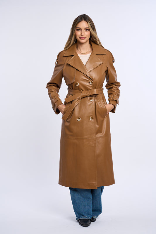 Geaca din piele, trench piele maro