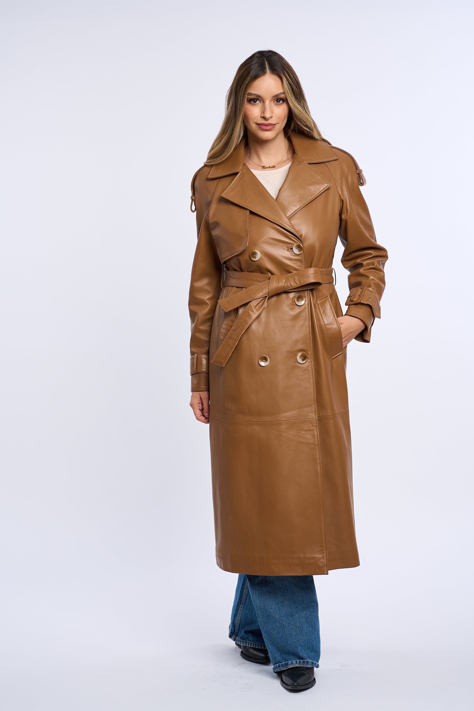 Geaca din piele, trench piele maro