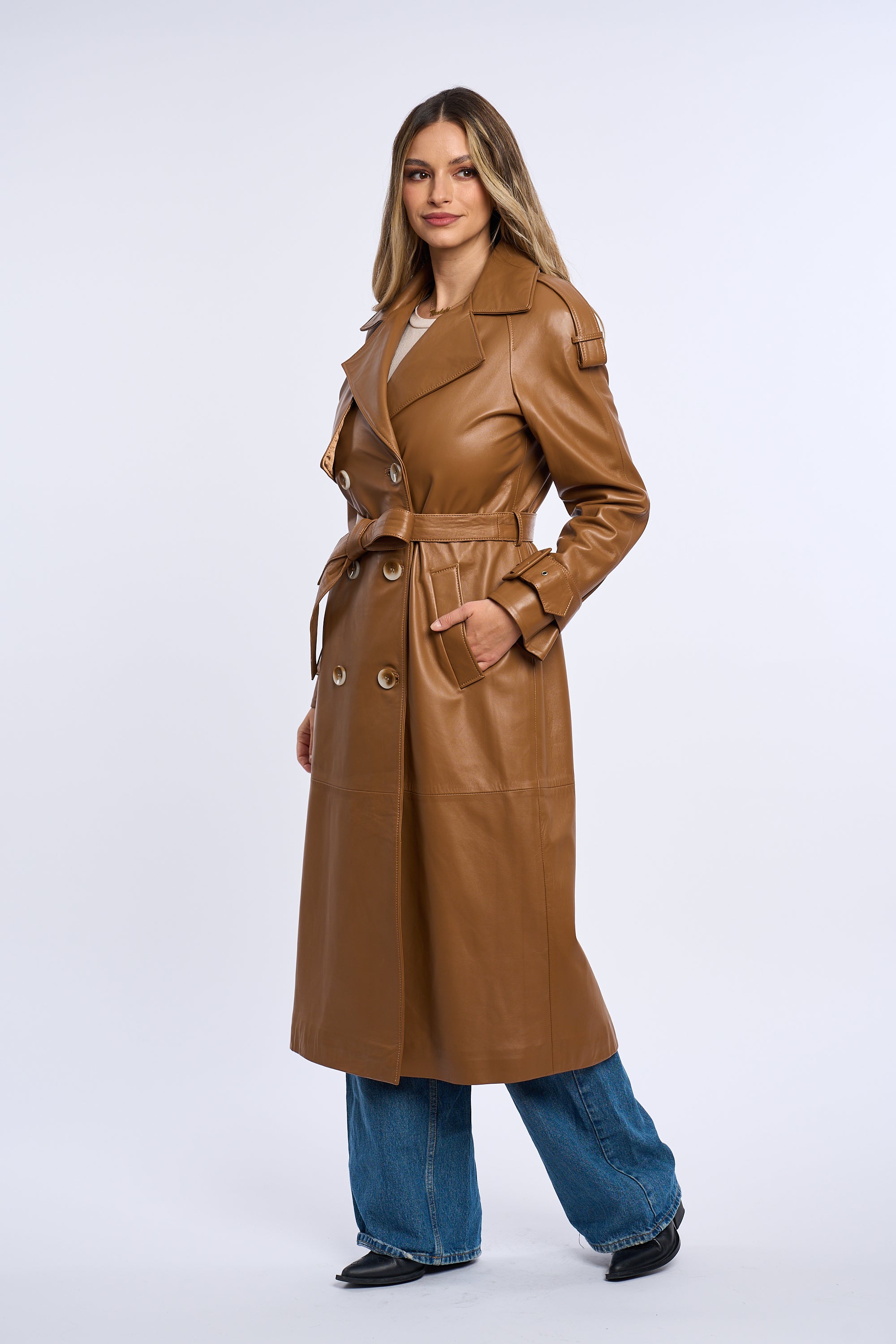 Geaca din piele, trench piele maro