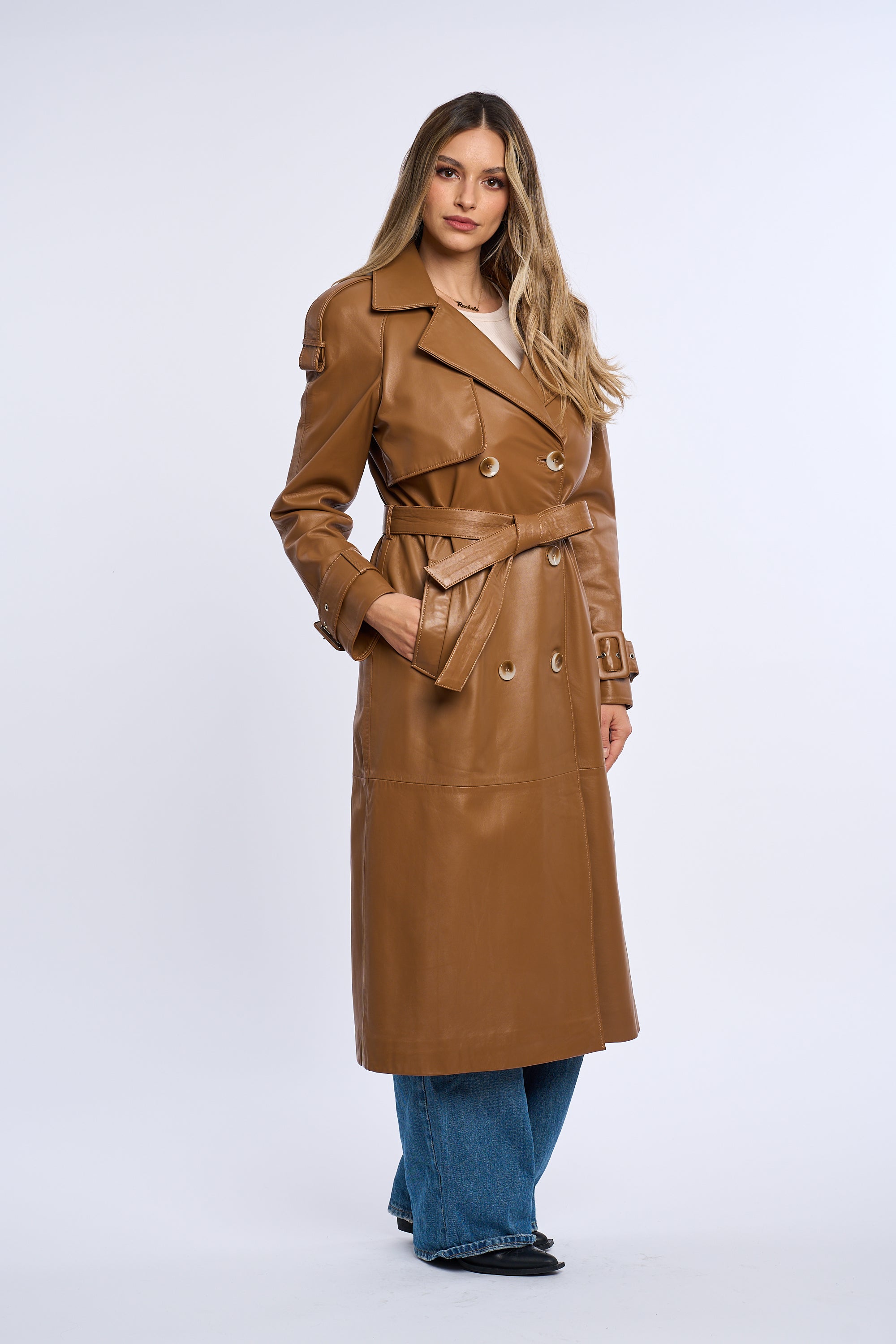 Geaca din piele, trench piele maro