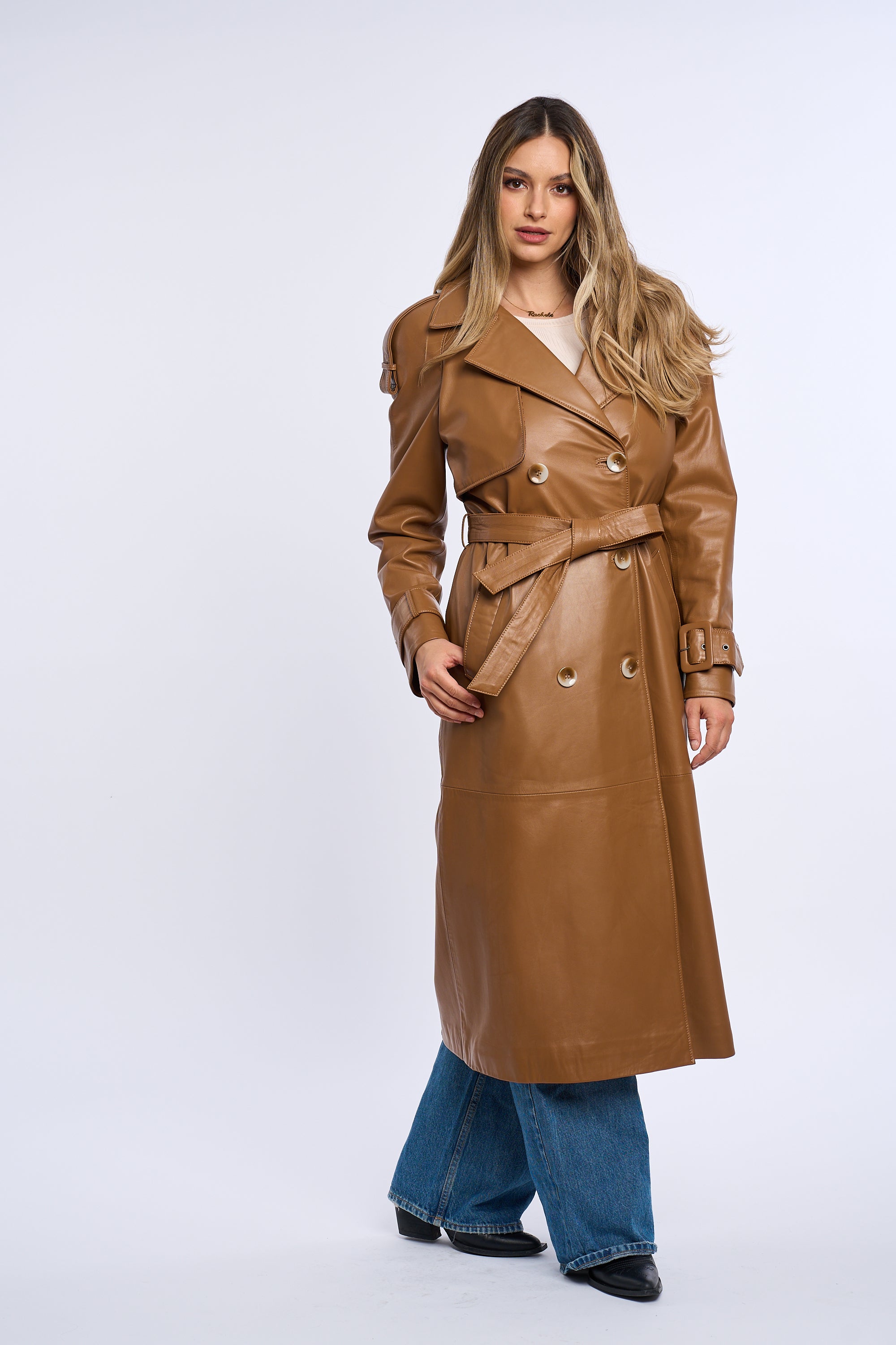 Geaca din piele, trench piele maro