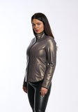 Geaca din piele naturala cu 2 fete. model scurt, metallic