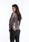 Geaca din piele naturala cu 2 fete. model scurt, metallic