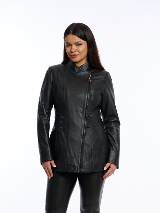 Geaca din piele naturala Geisha, neagra