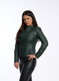 Geaca din piele naturala, matchy, verde