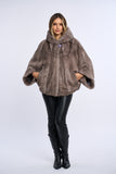 Haina din blana naturala de vizon stil poncho cu gluga, Silver