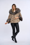 Haina blana naturala de vizon silver, poncho cu vulpe argintie