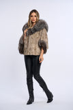 Haina blana naturala de vizon silver, poncho cu vulpe argintie