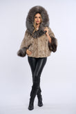 Haina blana naturala de vizon silver, poncho cu vulpe argintie