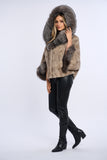 Haina blana naturala de vizon silver, poncho cu vulpe argintie