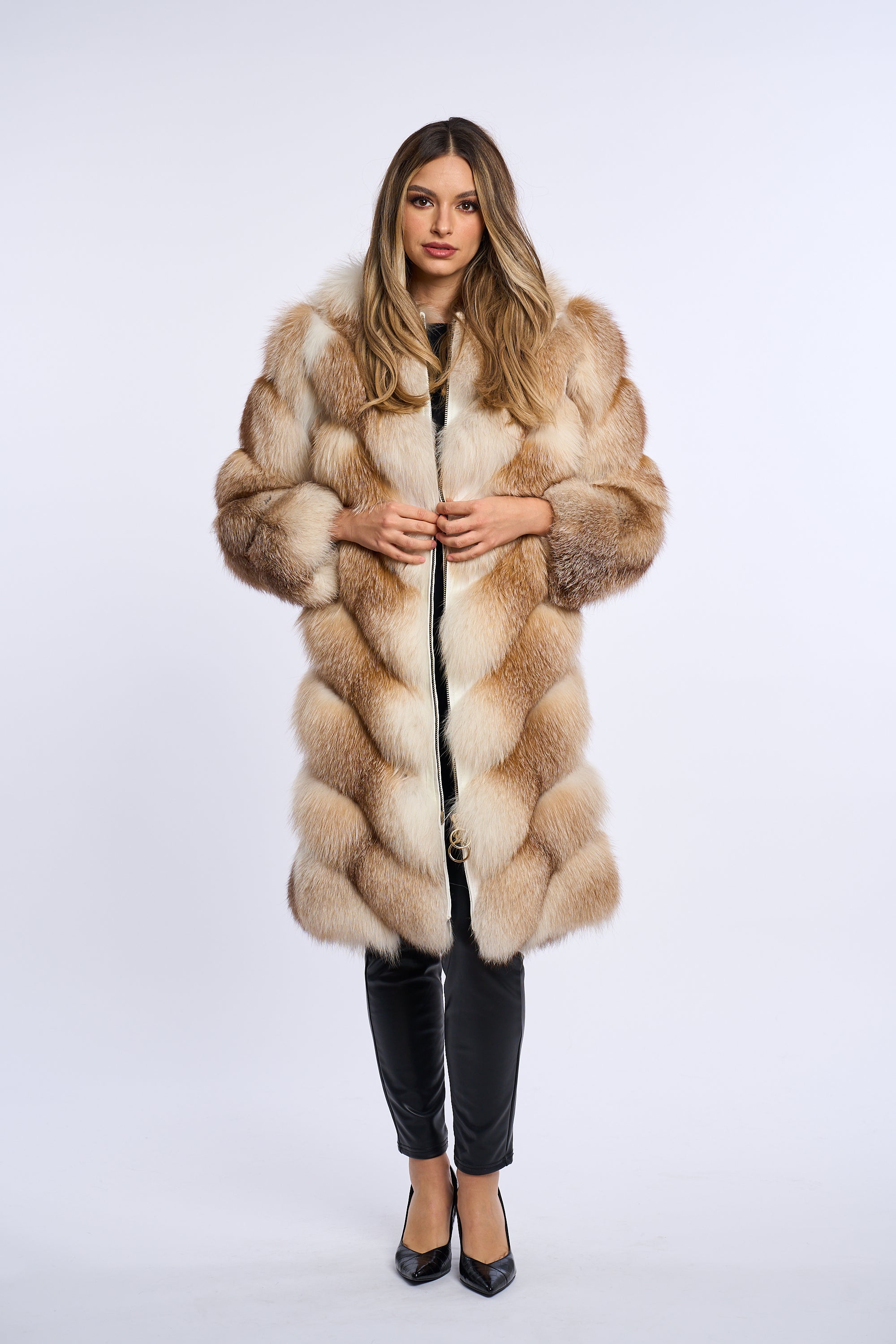 Haina din blana naturala de vulpe surme shadow, Zipper