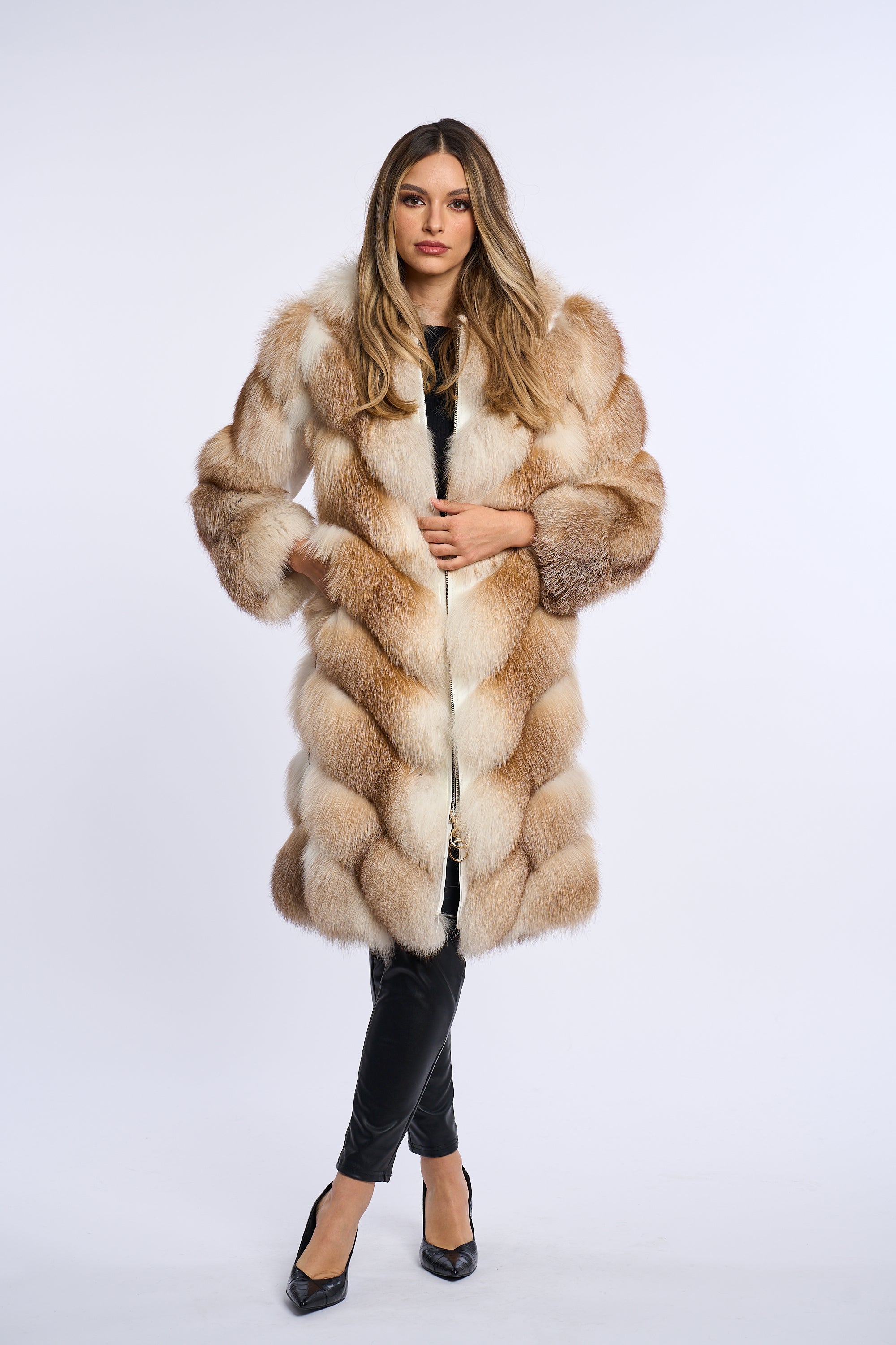 Haina din blana naturala de vulpe surme shadow, Zipper