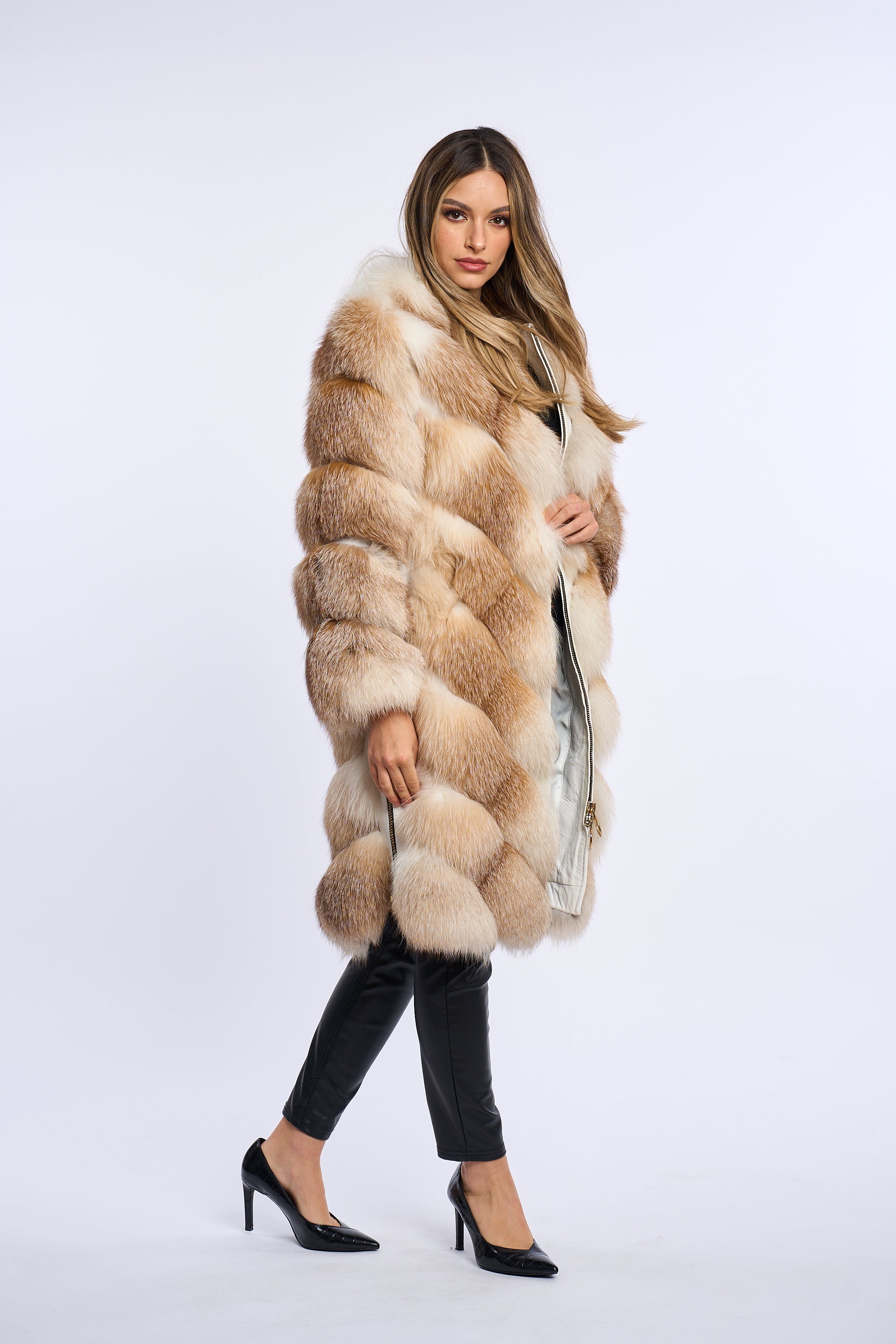 Haina din blana naturala de vulpe surme shadow, Zipper